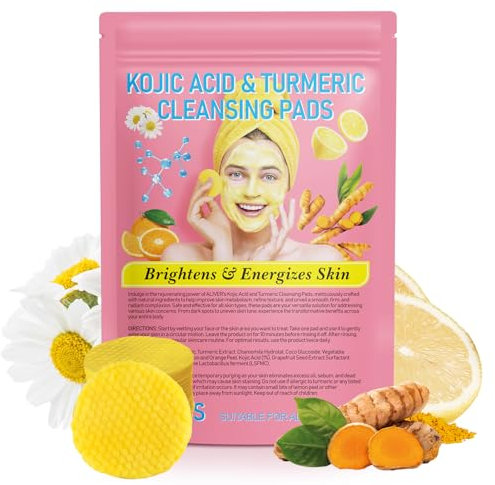 Kojic Acid Turmeric Cleansing Pads for Face Dull Skin, Clogged Pores, Excess Oil,Dirt, Dead Skin Cells, Exfoliating, Deep Cleansing with Lemon Extract, Vitamin C, B5-40PCS