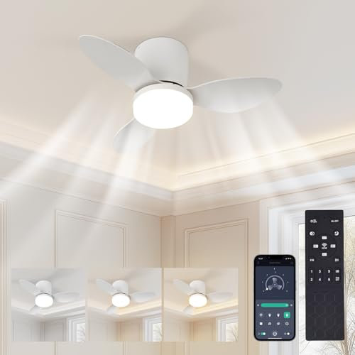 Silenzioso Ventilatore da Soffitto 60W con Luce e Telecomando 65CM - 6 Velocità DC Reversibile, 3 Pale, Timer, Lampada Dimmerabile - Bianco