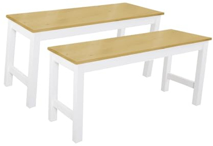 Warmiehomy Wooden Bench Indoor Dining Bench Seat Kitchen Corner Benches for Dining Room Living Room Bedroom Hallway Entryway, 2PCS Sturdy Solid Pine Benches, Natural