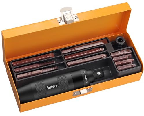 Justech 12pcs 1/2 Jeu de Tournevis à Percussion Kit de Tournevis à Impulsions Heavy Duty Fente Hexagonale Phillips Bits Noir