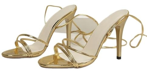 OBiQuzz Women's Sandals with Heel Pumps Women's High Heels Sandals Peep Toe Heel Shoes Strappy Sandals Dress Shoes Sling Pumps Party Wedding Shoes Summer Shoes Heel Shoes Women's Sandals, gold, 38
