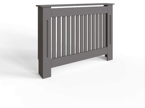 FWStyle Grey Vertical Slat Medium Radiator Cover Shelf Cabinet | 82.3 x 112 x 19cm