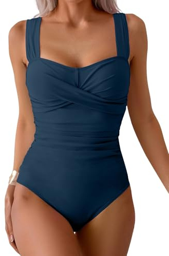 Yutdeng Bañador Mujer Reductor Barriga Traje de Baño Una Pieza Tirantes Anchos Monokini Vientre Plano Bañadores Push Up Relleno Ropa de Baño Fruncido Swimsuit Playa Trajes de Baño Piscina Swimwear