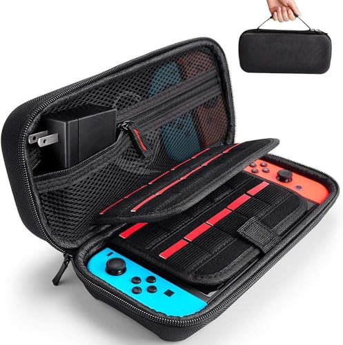 Deruitu Tasche Kompatibel mit Nintendo Switch/Switch OLED, Harte Tragetasche Hülle Case für die Nintendo Switch/Switch OLED, Schutzhülle mit Aufbewahrung für 20 Spiele, Konsole & Zubehör - Schwarz