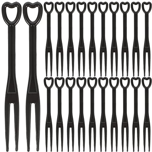 PRETYZOOM 200 Stück Plastik Schwarz Gabeln Mini Obst Essen Kuchen Gabel (Einzelverpackung)