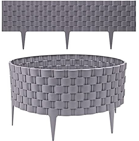 Taylor & Brown Set of 8 Decorative Grey Garden Fencing Faux Rattan Effect Plastic Edging Lawn Plant Border Flowerbed Patio Driveway Weaved Rattan Effect | Covers a 4.76m long edging