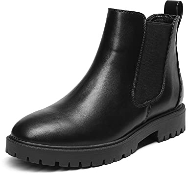 DREAM PAIRS Women's Low Heel Chelsea Ankle Boots Fashion Slip On Elastic Fall Booties Shoes,Size 8.5,Black/Pu,DAB213