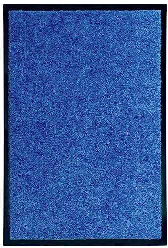 vidaXL Doormat, Blue - Washable, Indoor/Outdoor Use, Absorbent, Non-Slip PVC Back, 100% Polyamide, Size: 60x40 cm