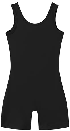 LUOUSE Skinny Gymnastics Leotards For Toddler Girls Scoop Neck With Shorts, Little Kids Skinny Workout Dance Unitards Biketards Black