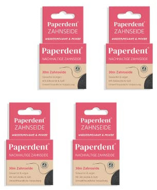 Paperdent® 4er Set Zahnseide Wassermelone Minze - gewachst, vegan, umweltfreundlich verpackt