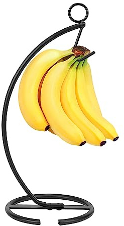Livabber Tabletop Banana Hanger, Metal Banana Holder Stand with Hook and Ring Modern Storage Organizer for Kitchen Table Countertop (Metal Base, Black)