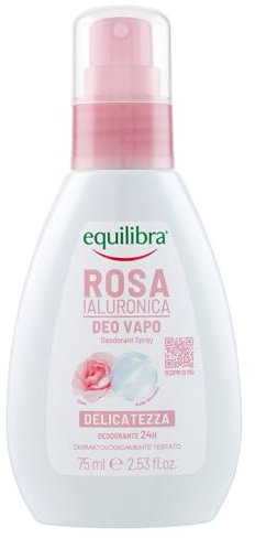 equilibra Corpo, Rosa Ialuronica Deo Vapo, Deodorante Spray Adatto per Pelli Sensibili, Deodorante 24H con Complesso Anti-odore, a Base di Rosa e Acido Ialuronico, 75 ml