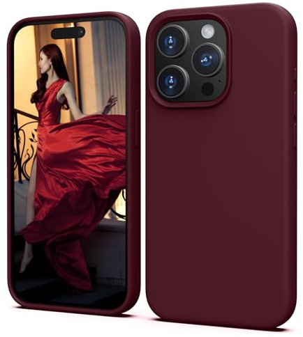 TIIXXA Silicone Case for iPhone 15 Pro Case, Soft Ultra Slim Protective Shockproof Liquid Silicone Phone Case, Anti-Scratch Microfiber Lining, 6.1 Burgundy