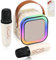 LAMJAD Karaoke Maschine Kinder mit 2 Drahtlosen Mikrofonen,Tragbares Bluetooth KTV Anlage mit LED-Licht und Sprachveränderungseffekten, Geschenke für Alter 3-12 Kinder (Beige)