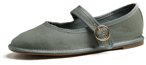 Feversole Mary Jane halvskor, platta fritidsdansskor, Alla kakiurrönor canvas, 40 EU