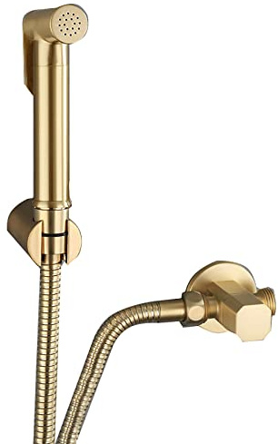 ICOBES Handheld Bidet Sprayer for Toilet, Brushed Gold Brass Bathroom Cloth Diaper Sprayer Set with Angle Valve, Wall Mounted Toilet Bidet Sprayer Kit for Feminine Hygiene, Bathing Pets