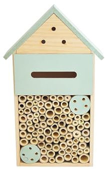 Seaside No.64 - kleines Insektenhotel aus Naturholz mit farbigem Dach - Nisthilfe für Krabbler in liebevoller Handarbeit gefertigt - zum Aufhängen am Balkon, im Garten (Grün = 18,5 x 30 x 7 cm)