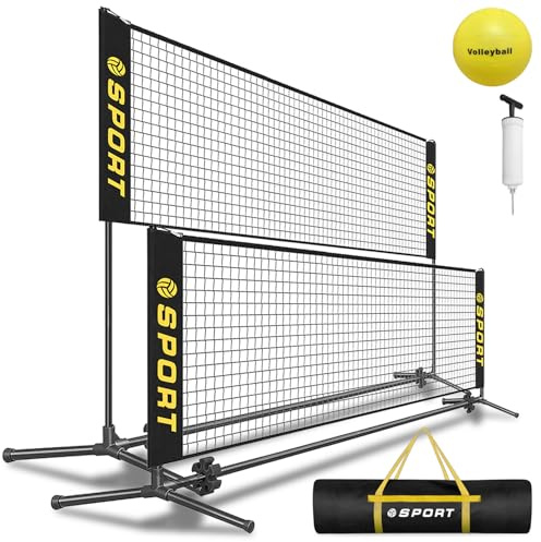 Furypiont 10 FT Mini Portable Volleyball Net Equipment Set with Rubber Volleyball,Pump and Potable Carry Bag.Adjustable Height 2.7FT-5.1FT for Tennis Net,Badminton Net,Soccer Net,Pickleball Net