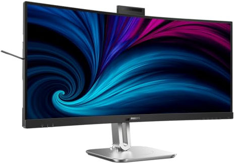 Philips 34B2U6603CH - 34 Zoll WQHD Curved Monitor, höhenverstellbar, Lautsprecher, 5 MP Webcam, Noise Cancellation, HDR400 (3440x1440, 120 Hz, 2X HDMI, DisplayPort, USB-C, USB Hub) dunkel grau