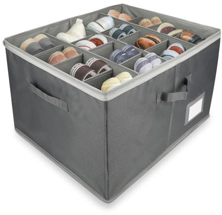 Organizer Scarpe per Armadio, Portascarpe per 16 Paia, Scatola Scarpiera, Organizer per scarpe, Scarpiera Salvaspazio, Porta Scarpe con Supporto Inferiore e Manici Rinforzati, Grigio