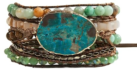 ZOSOJONA Boho Wrap Bracelet for Women, Handmade Natural Imperial Jasper Multi-Layer Stone Beaded Bracelet, Bohemian Healing Crystal Stone Jewelry Gifts