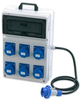 Quadro ASC portatile, 3KW 230V, IP65, 6 prese 2P+T 16A, spina 2P+T 16A, con magnetotermico differenziale - Rosi 2279