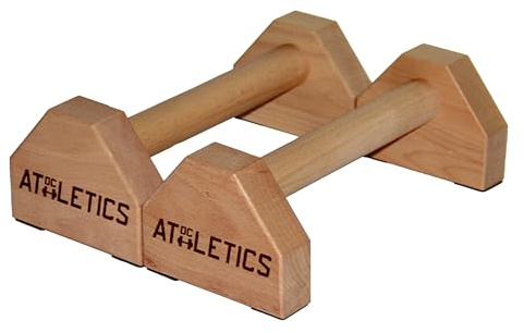 DC ATHLETICS® Push Up Bars – Parallettes with Anti-Slip Pads & Rock-Solid Base – Joint-Friendly Basebar -FSC-Certified Beech Wood – Calisthenics, Handstand & Planche Training