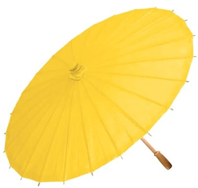SHINROAD Diy Paper Umbrella Colorful with Bamboo Handle Chinese Style Crafts Decorative Oil-paper Painting Parasol Vintage Lightweight Yellow 85cm