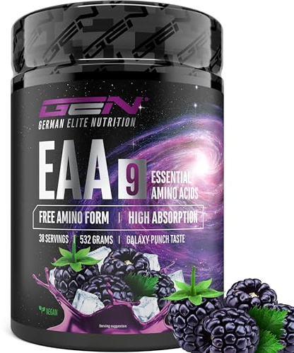 Polvo de EAA 532 g (38 porciones) - Los 9 aminoácidos esenciales incl. histidina y BCAA - Fórmula Human Code - Vegano - Muy soluble - Refrescante bebida de aminoácidos (Galaxy Punch)