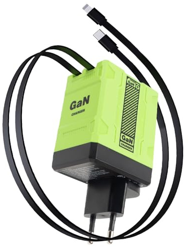 2 in 1 Caricatore GaN, HOVCEH Caricatore Veloce 120W con Cavo Retrattile Type-C, Type-L da 80 cm, Compatto Presa GaN Charger per Smartphone e Laptop per Viaggio