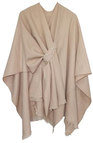 Miaikvs Poncho réversible surdimensionné pour femme élégant tricoté couverture sur le devant cardigan écharpe manteau pour le printemps et l'automne (Beige 2)