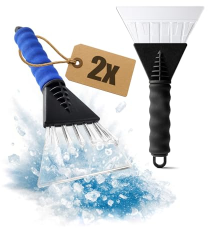 com-four® 2X Raspador de Hielo con empuñadura Suave, rascador para Cristales de Coche, Agarre ergonómico, Resistente y manejable, Accesorio Invernal [Selección Variable] (2 Piezas - Negro/Azul)