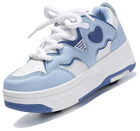 LIWLLIUA‎ Roller Skate Shoes for Kids Boys Girls with 4-Wheels Unisex Removable Skating Shoes Wheels Sneakers Fashion Roller Wheeled,Aa1 Light Blue,2.5