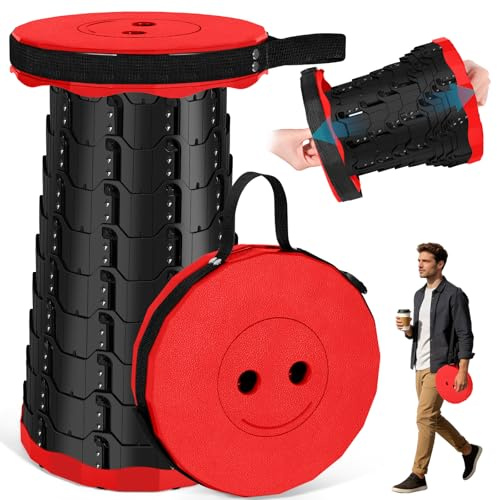 NXPZ Sgabello Pieghevole Portatile, Sgabello Telescopico, Sgabello da Campeggio Leggero, Altezza Regolabile, Ideale per Campeggio, Giardino, Escursionismo, Pesca, Capacità di Carico 180 kg (Rosso, 1)
