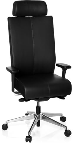 hjh OFFICE 608600 Profi Bürostuhl PRO-TEC XXL Leder Schwarz Chefsessel ergonomisch, bis 150kg belastbar, hohe Rückenlehne