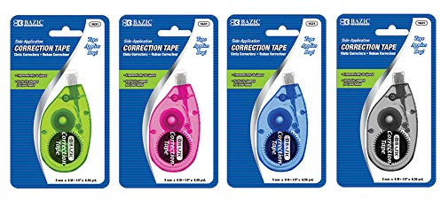 BAZIC Products Correction Tape 5 mm x 236, Mini Instant Corrections, Easy to Use Applicator Tapes Roller White Out for Office School & Home, 1 Unit Random Color Will BE Sent