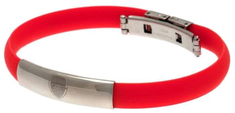 Official ARSENAL Football Club Colour Silicone Bracelet with Stainless Steel Clasp and Crest Plate - Perfect Christmas, Birthday Gift