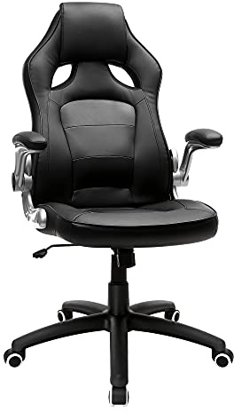 SONGMICS Silla de oficina ergonómica, Silla giratoria y de altura ajustable, Silla de estudio, con ruedas, Negro OBG62B