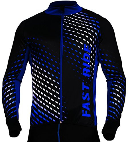 Radtrikot Trikott Langarm Fahrradtrikot Fahrradshirt Fahrradbekleidung Herren Damen Unisex Fahrrad Radsport Thermo Atmungsaktiv Jersey Reißverschluss Reflektoren SR0032 Stanteks (Schwarz-blau, XL)