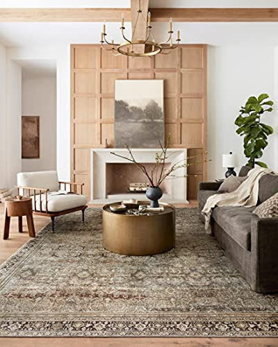 Loloi Layla Collection LAY-03 Olive/Charcoal 2'-6 x 7'-6 .13 Thick Runner Rug, Soft, Durable, Vintage Inspired, Distressed, Low Pile, Non-Shedding, Easy Clean, Printed, Living Room Rug