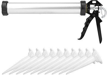 Qinlorgon Kartuschenwerkzeug, 1-teiliges Aluminiumrohr-Silikon-Kartuschenpistole 600 ml Dichtungswerkzeug mit 10 Düsen