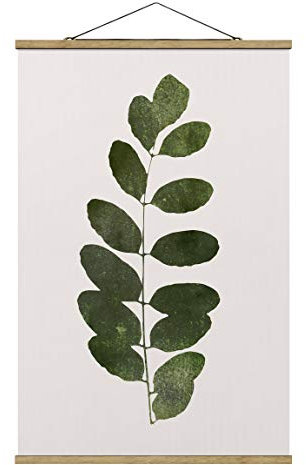 Stoffbild mit Posterleisten - Grafische Pflanzenwelt - Dunkelgrün 120cm x 80cm Eiche