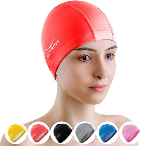 AqtivAqua Swimming Cap for Adults and Kids — Soft and Elastic Spandex with Protective Layer — Ideal for Use in Swimming Pools or Open Water