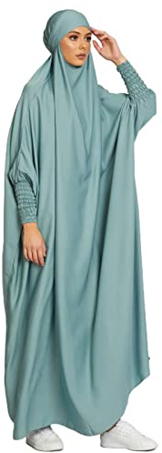 Robe de Priere Femme Musulmane 1 Piece Djellaba Femme Islamique Hijab Niqab Islamique à Manches Longues Abaya Jilbeb Islam Vêtements Vert