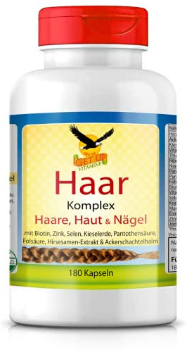 Get UP® Haare, Haut & Nägel Vitalstoffkomplex mit Biotin, Zink, Selen, Silicium, Pantothensäure, Folsäure, Hirsesamen-Extrakt & Ackerschachtelhalm | 180 Kapseln - vegan