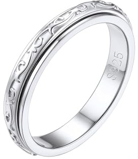 FOCALOOK Silber Keltischer Knoten Ring 925 - Schmal Spinner Größe 67mm Fidget Herren Partnerring Stimmungsring Verlobungsring Stress Keltischer Schmuck für Frauen