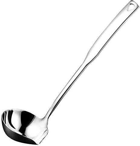 JIVIMOCO CucharóN de Sopa de Cocina de Acero Inoxidable 304, Cucharas Ladell Luminosas con Vertedor, Cucharones para Salsa para Servir, 11,8 Pulgadas