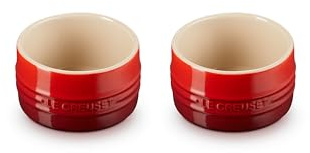 Le Creuset Stoneware Round Ramekin Straight Wall Set of 2, 7 oz. Each, Cerise