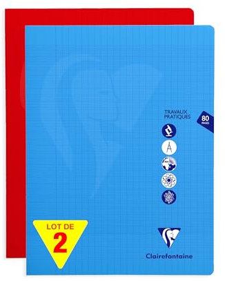 Clairefontaine 303327AMZC Un lot de 2 Cahiers Agrafés de Travaux Pratiques Mimesys - 24x32 cm - 80 Pages Grands Carreaux 90g et Unies Blanches 125g - Couverture Polypro Transparent - Couleur Aléatoire