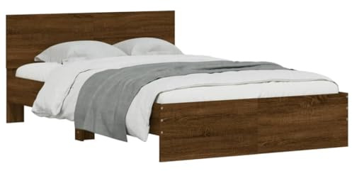 vidaXL Bettgestell, Bettrahmen mit Lattenrost, Bett Gästebett mit Kopfteil, Doppelbett Schlafzimmerbett Schlafzimmermöbel, Braun Eiche-Optik 120x200cm